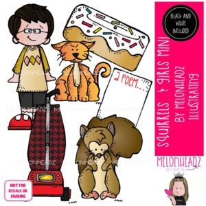 Squirrels and Girls clip art, literature, book companion Mini