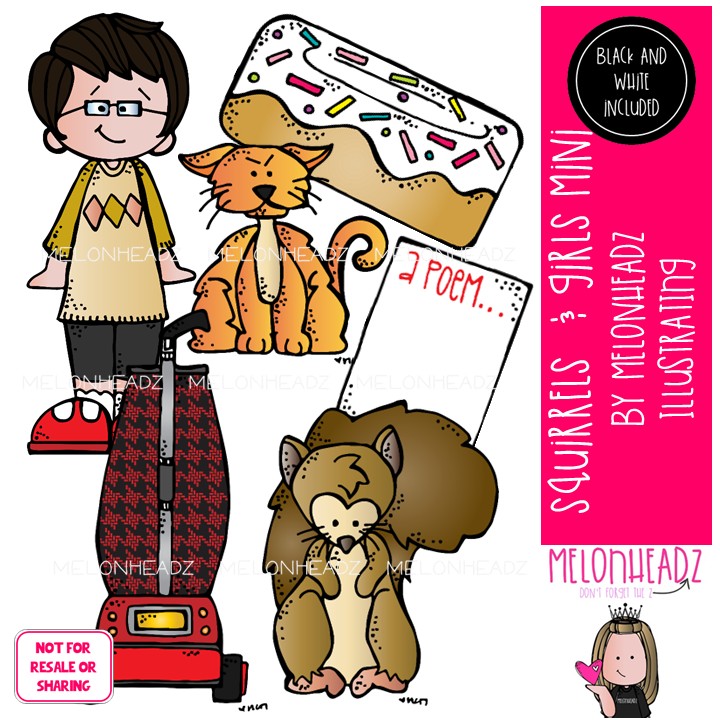 Squirrels and Girls clip art, literature, book companion Mini