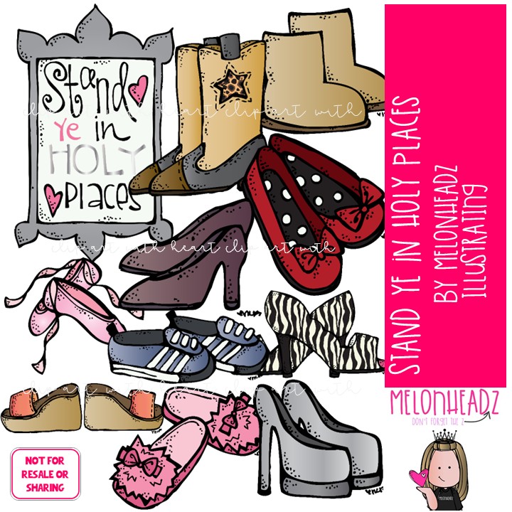 Stand Ye in Holy Places clip art, LDS, shoes COLORED Version