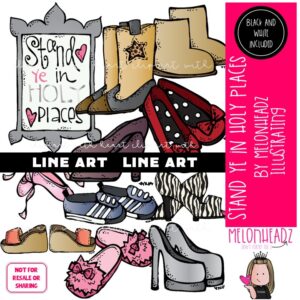 Stand Ye in Holy Places clip art, LDS, shoes LINE ART and BLACK AND WHITE