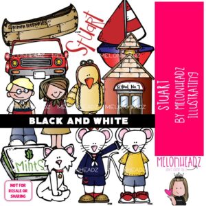 Stuart clip art, mouse, literature, book companion BLACK AND WHITE