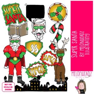 Super Santa clip art, Christmas clip art, Superhero clip art COLORED Version