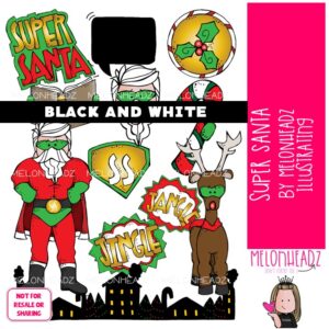 Super Santa clip art, Christmas clip art, Superhero clip art BLACK AND WHITE