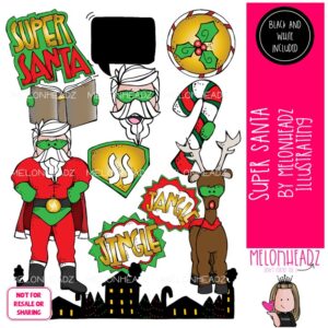 Super Santa clip art, Christmas clip art, Superhero clip art COMBO PACK