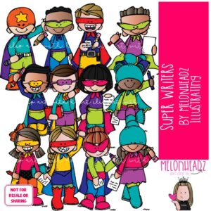 Super Writers clip art, Superhero clip art, Writing clip art COLORED Version
