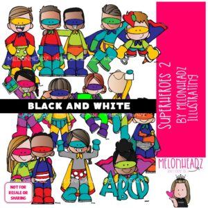 Superhero clip art Set 2 Superheroes clip art BLACK AND WHITE