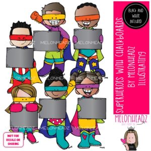 Superheroes with Chalkboards clip art, blackboard clip art Mini