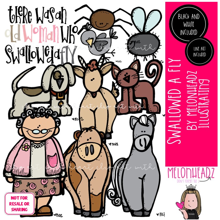 Swallowed a Fly clip art Old Lady clip art Literature clip art COMBO PACK