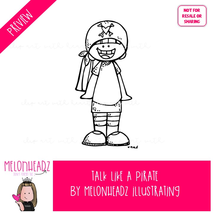 Talk Like a Pirate clip art, parrot BLACK AND WHITE - Image 2