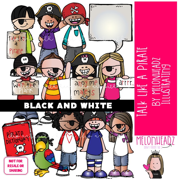 Talk Like a Pirate clip art, parrot BLACK AND WHITE