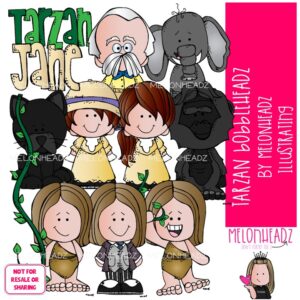 Tarzan clip art, Bobbleheadz, literature, book companion COLORED Version