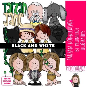 Tarzan clip art, Bobbleheadz, literature, book companion BLACK AND WIHITE