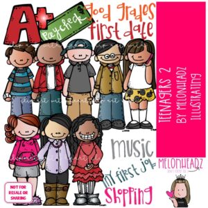 Teenagers clip art 2, Big Kids clip art COLORED Version