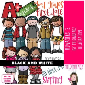 Teenagers clip art 2, Big Kids clip art BLACK AND WHITE