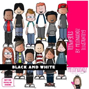 Teenagers clip art 2019, Big Kids clip art BLACK AND WHITE