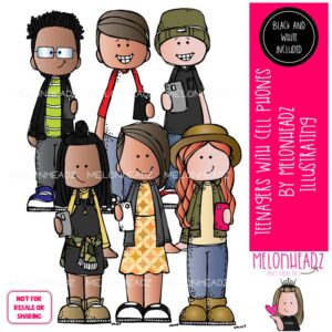 Teenagers with Cell Phones clip art, Technology clip art Mini
