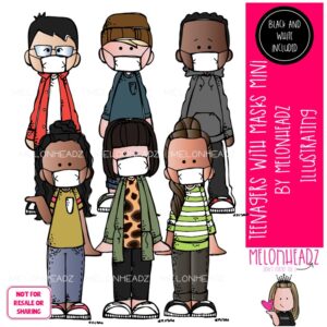 Teenagers with face masks clip art, Big Kids clip art Mini