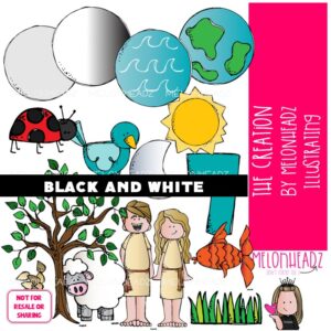 The Creation clip art, Bible clip art BLACK AND WHITE