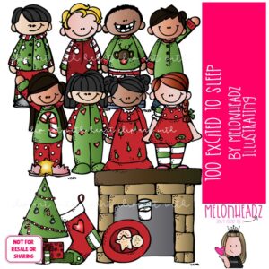 Too excited to sleep clip art, Christmas clip art, Pajama clip art COLORED Version
