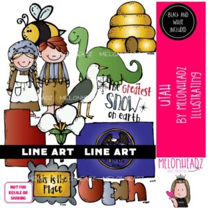 Utah clip art, state, pioneer LINE ART and BLACK AND WHITE
