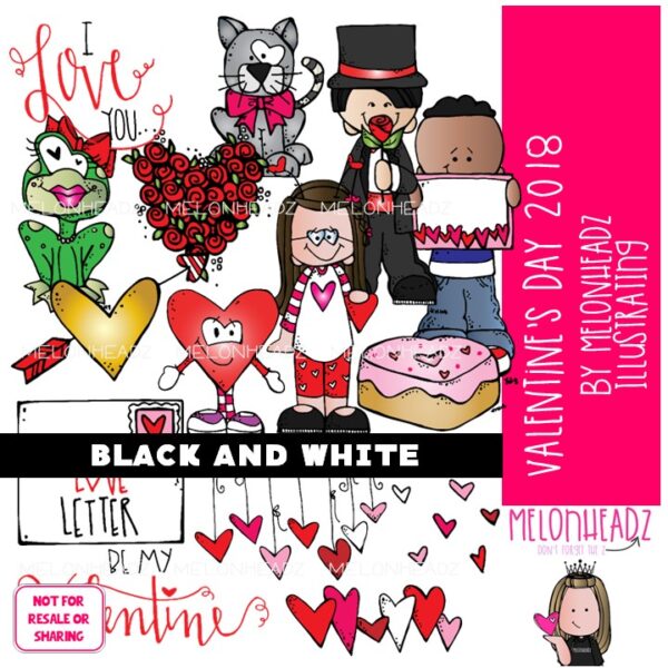 Valentines Day clip art 2018 - BLACK AND WHITE