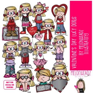 Valentine's Day clip art, Lucy Doris clip art, Melonheadz Character COLORED Version
