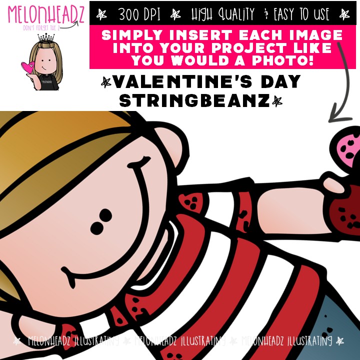 Valentine's Day clip art, Stringbeanz clip art COLORED Version - Image 3