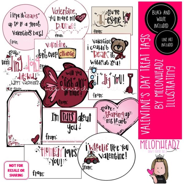 Valentine’s Day treat tags clip art COMBO PACK - Melonheadz