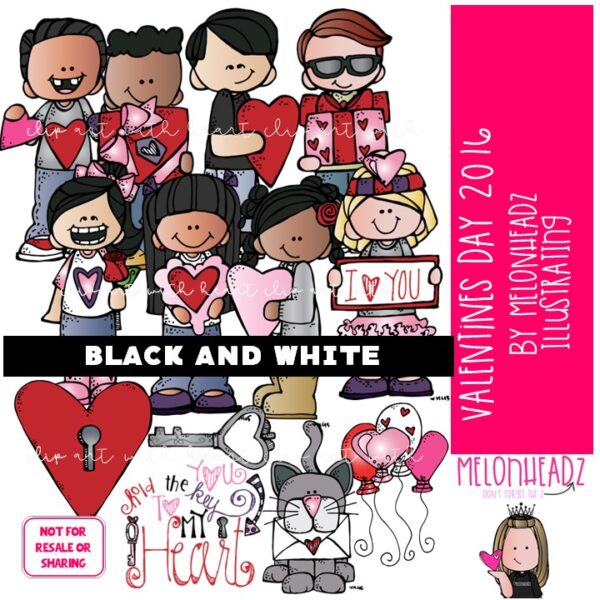 Valentines Day clip art 2016 - BLACK AND WHITE