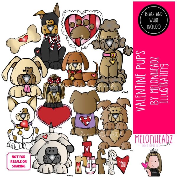 Valentine Pups clip art - COMBO PACK