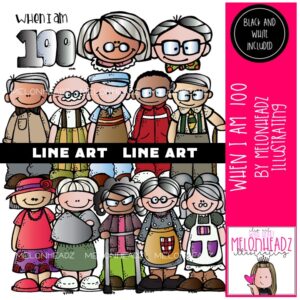 When I'm 100 clip art 100 Days of School clip art LINE ART and BLACK AND WHITE