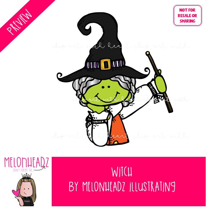 Witch clip art, Halloween, haunted house COLORED Version - Image 2