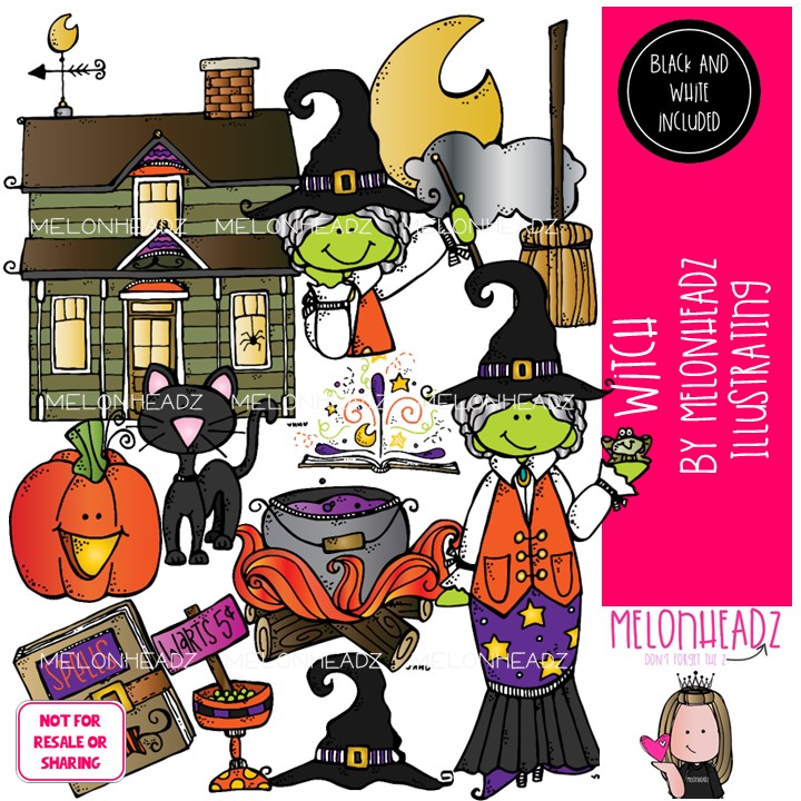 Witch clip art, Halloween, haunted house COMBO PACK