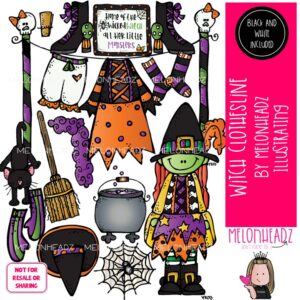 Witch Clothesline clip art, Halloween, clothing COMBO PACK