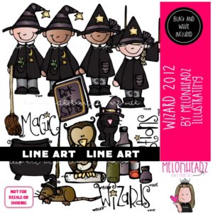 Wizard clip art 2012, witch, cauldron LINE ART and BLACK AND WHITE
