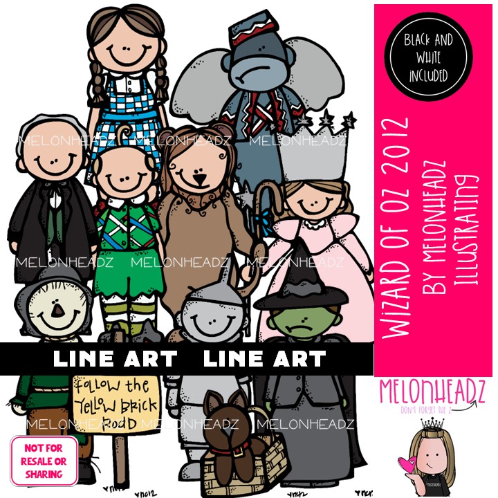 Wizard of Oz clip art 2012, literature, book companion LINE ART and BLACK AND WHITE