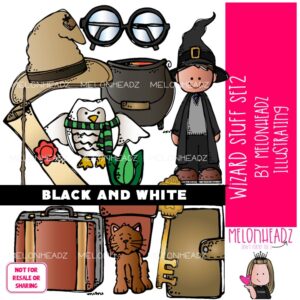 Wizard Stuff clip art 2, cauldron, witch BLACK AND WHITE