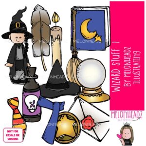 Wizard Stuff clip art 1, crystal ball, witch COLORED Version