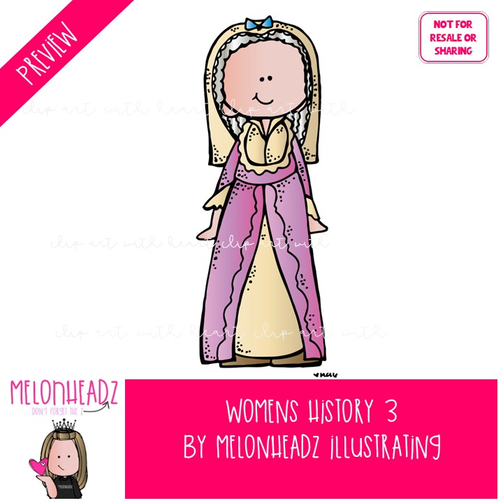 Women's History clip art 3, historical figure COLORED Version - Image 2