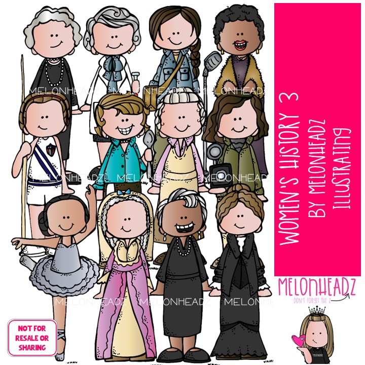 Women's History clip art 3, historical figure COLORED Version