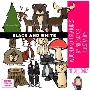 Woodland Creatures clip art 2020, forest animals BLACK AND WHITE
