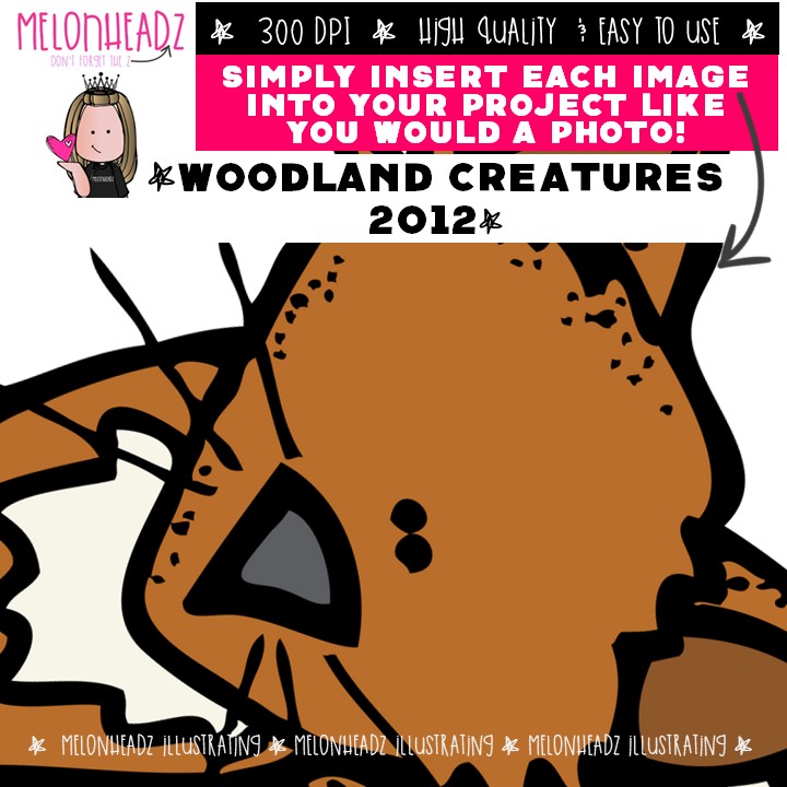 Woodland creatures clip art 2012, forest animals COLORED Version - Image 3