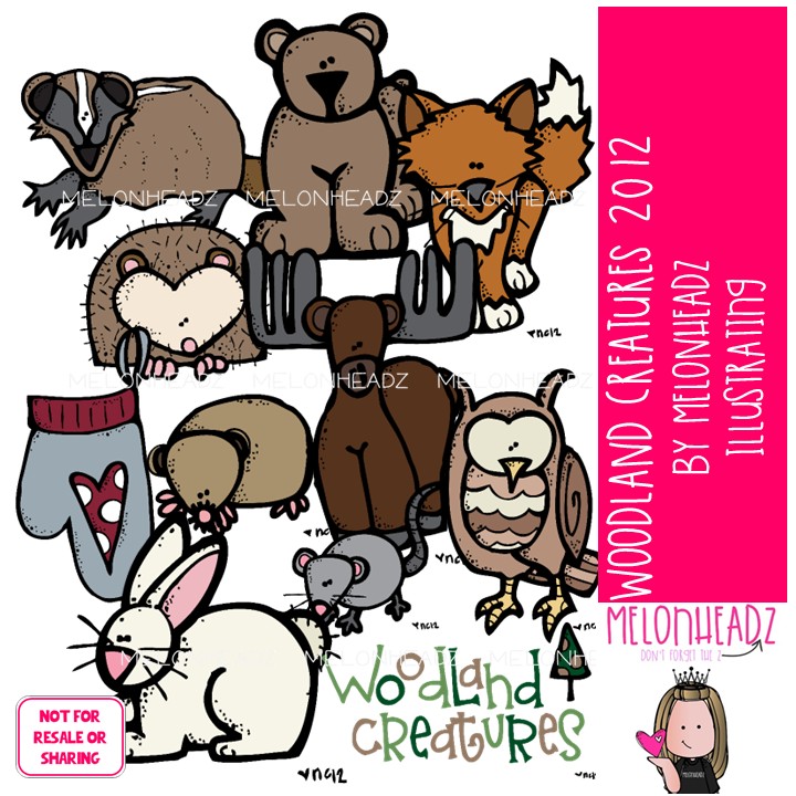 Woodland creatures clip art 2012, forest animals COLORED Version