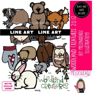 Woodland creatures clip art 2012, forest animals LINE ART and BLACK AND WHITE