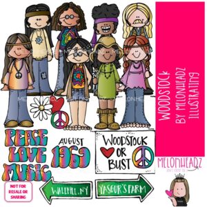 Woodstock clip art, hippie, 1969 COLORED Version