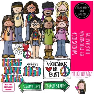 Woodstock clip art, hippie, 1969 COMBO PACK