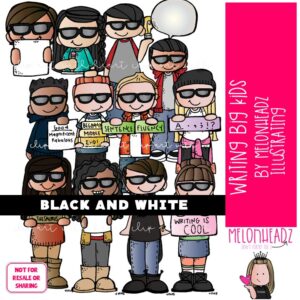 Writing Big Kids clip art, Teenager clip art BLACK AND WHITE