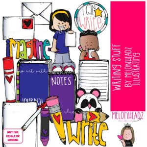 Writing Stuff clip art, Journal clip art, Pencil clip art COLORED Version