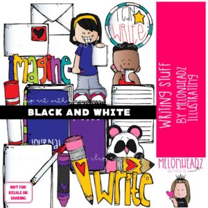 Writing Stuff clip art, Journal clip art, Pencil clip art BLACK AND WHITE