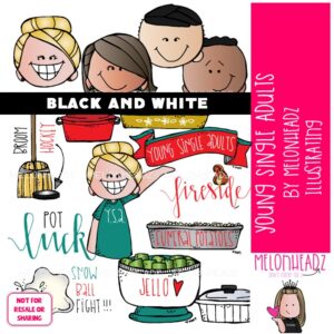 Young Single Adults clip art, YSA, LDS BLACK AND WHITE